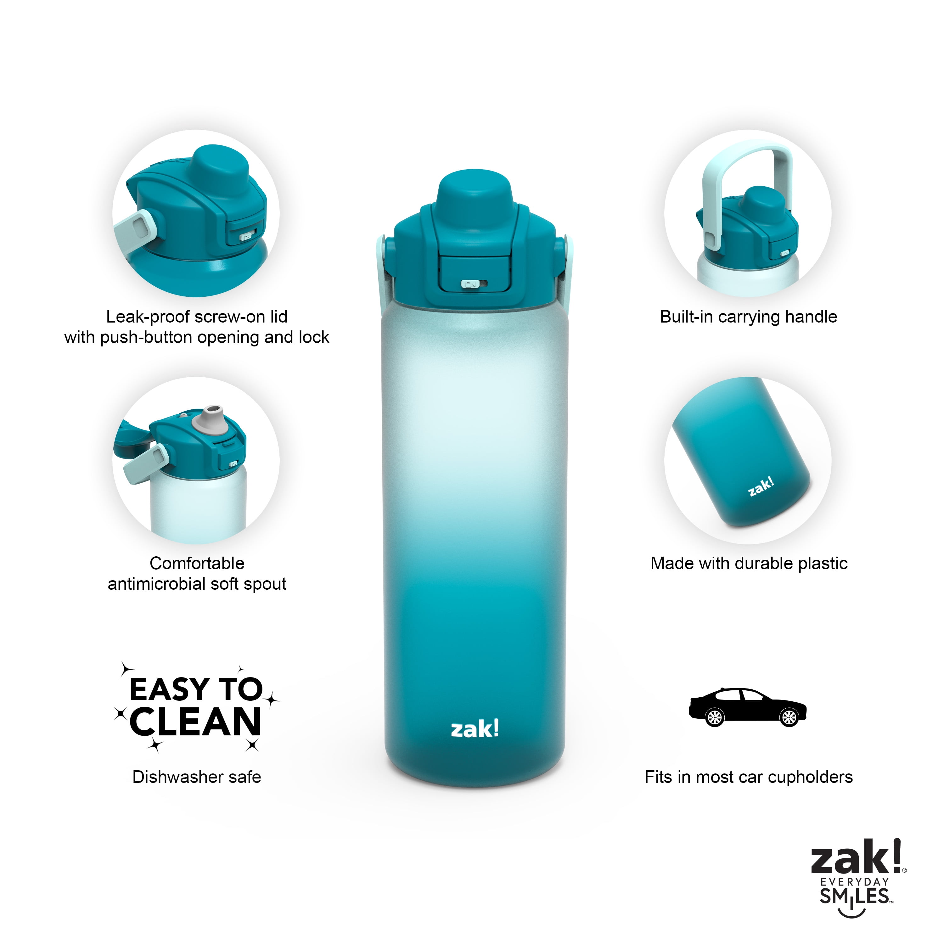 Zak Designs Soft Paint 32oz Durable Plastic Liberty Straw Water Bottle (Ombre Blue)