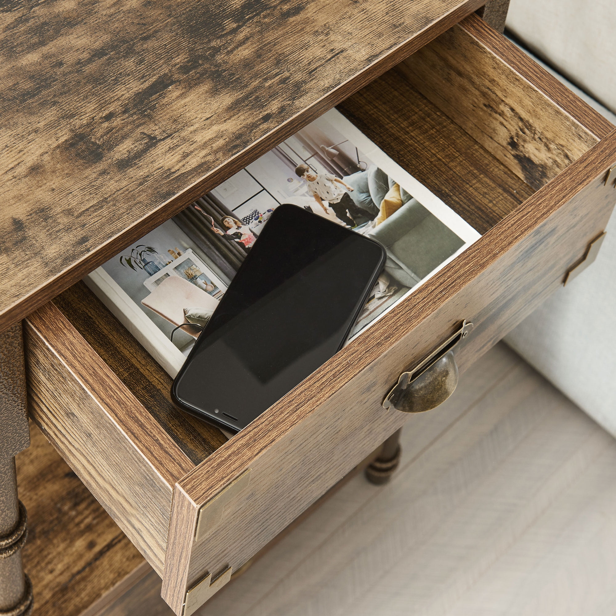 Javlergo Nightstand with 2-Drawer, Vintage End Side Table, Stable Frame, Brown