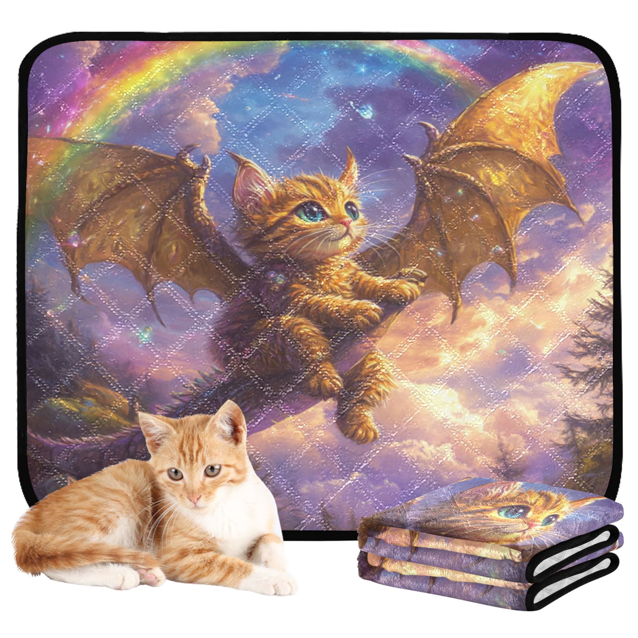 Qxltty Golden Kitten with Wings Cat litter Pads Pet Set of 2 Diaper Mats Center Anti-leakage Layer Absorbent Soft and Comfortable