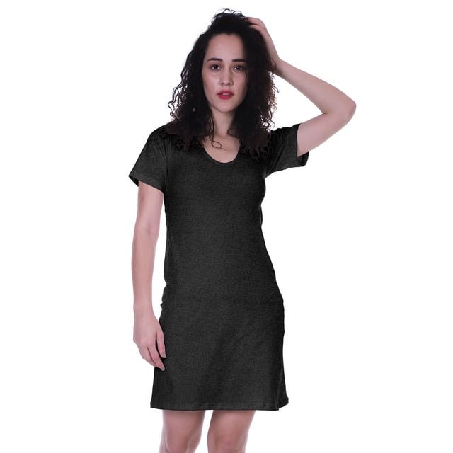 Moomaya Robe d'Été Ajustée à Manches Courtes en Jersey Uni Basique Décontractée Courte Style T-Shirt-D5