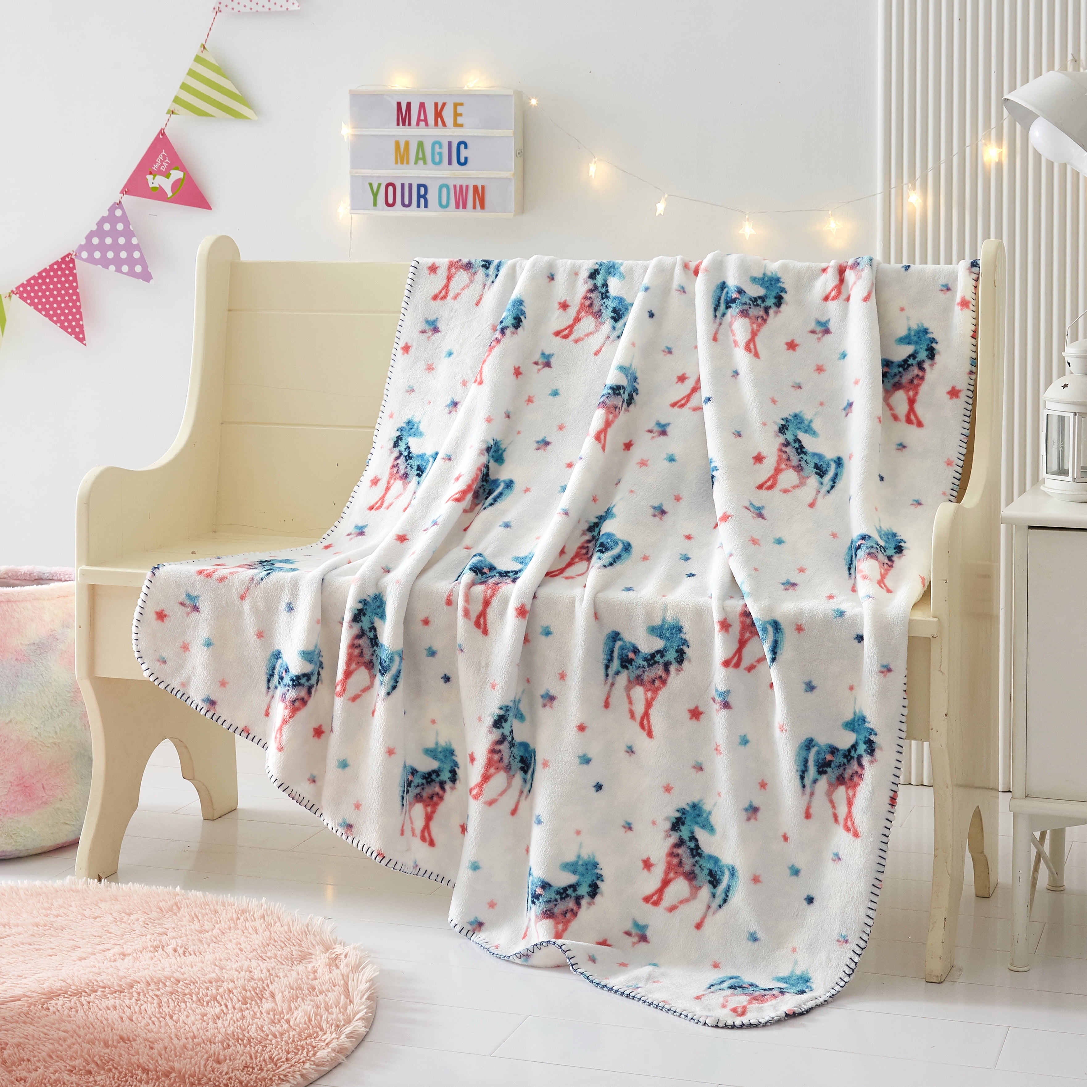 Mainstays Fleece Throw Blanket 50" x 60" Unicorns Candy 