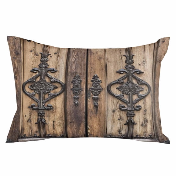 Rustic Farmhouse Brown Black Barn Door Throw Pillow Cover, Pillowcase Protectors with Zipper, Breathable Decorative Lumbar Pillow Case Cover, Pillow Shams for Couch Sofa 12x20Inch