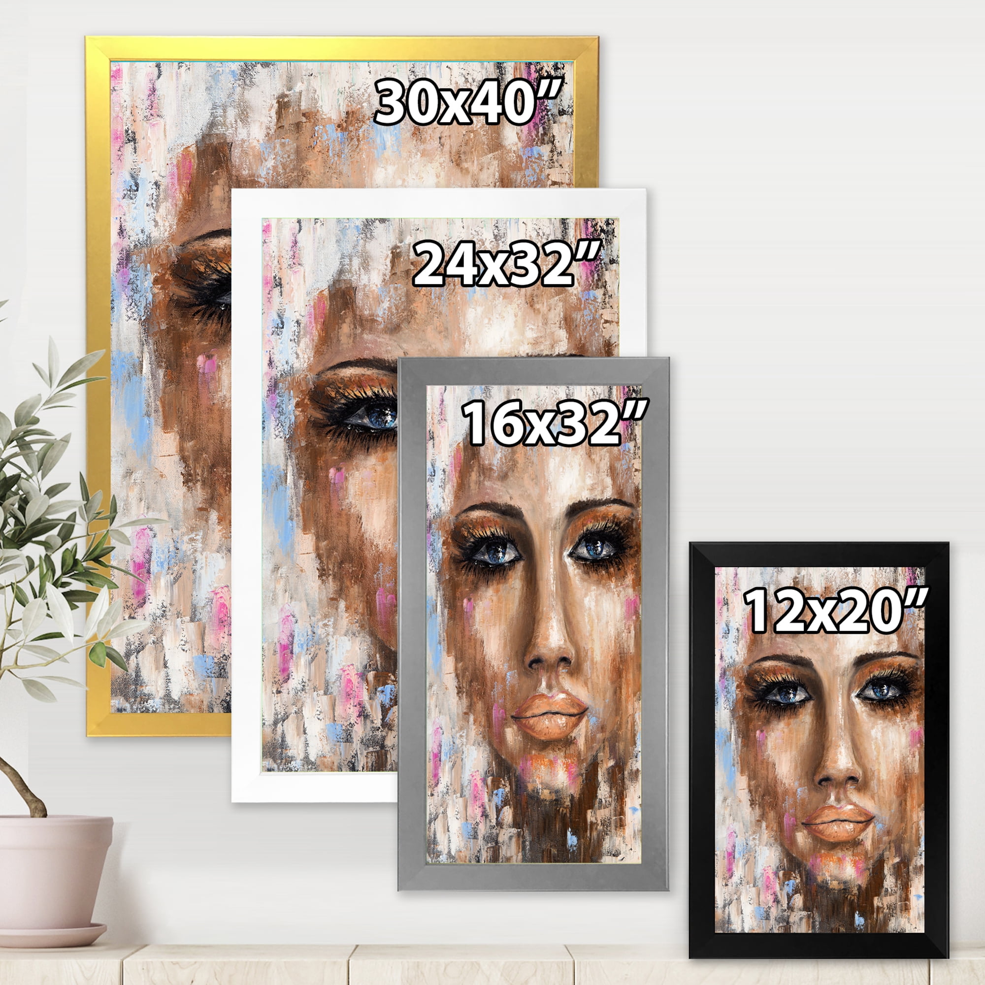 Designart 'Abstract Portrait Of A Young Woman With Blue Eyes I' Modern Framed Art Print