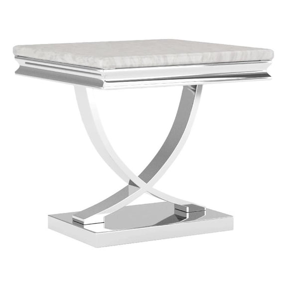 Side End Table- 24 Inch Faux Marble Top- Curved Chrome Pedestal