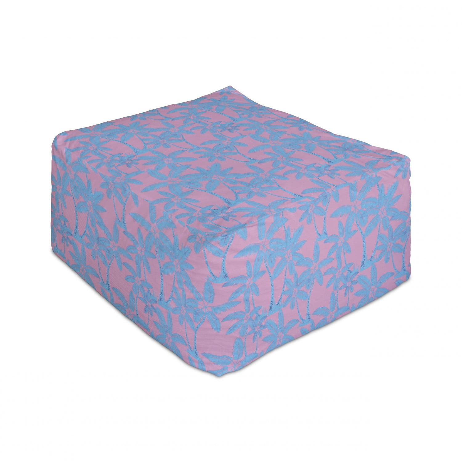 Tropical Rectangle Pouf, Illustration of Hawaiian Palm Trees in Exotic