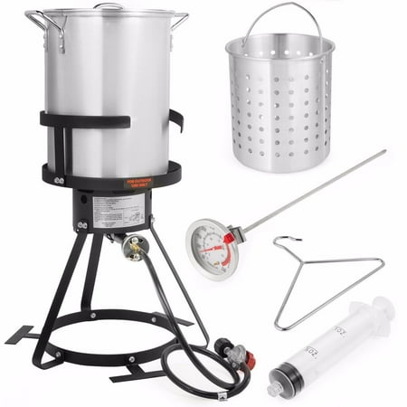 Stark Deluxe 30QT Aluminum Turkey Deep Fryer Pot Boiling Lid Gas Stove Burner Stand Injector Thermometer