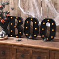 thumbnail image 3 of Decoraciones de Halloween para interiores: 4 letras LED iluminadas, letreros de marquesina con la frase Boo y Ghost para decoración de pared de cocina y sala de Halloween, letras de marquesina de, 3 of 5