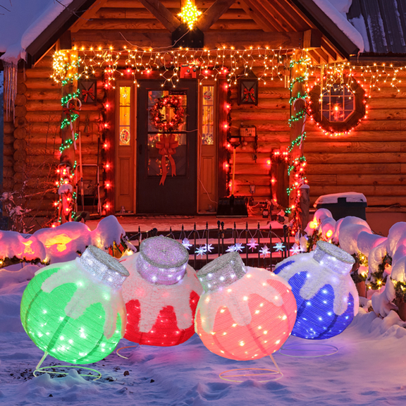 4-Pack Lighted Christmas Ball Decorations, 320 RGB LEDs, Weather-Resistant, Collapsible for Indoor/Outdoor Use