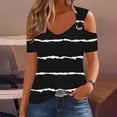thumbnail image 2 of 2024 Off Shoulder Tank Tops for Women Trendy O Ring Shoulder Blouses Cute Striped Pattern Beach T-shirt, 2 of 5