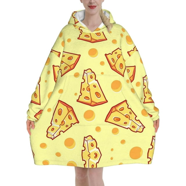 Cheese,Women's Oversized Wearable Blanket Hoodie, Blanket Sweatshirt,Flannel Pullover Blanket