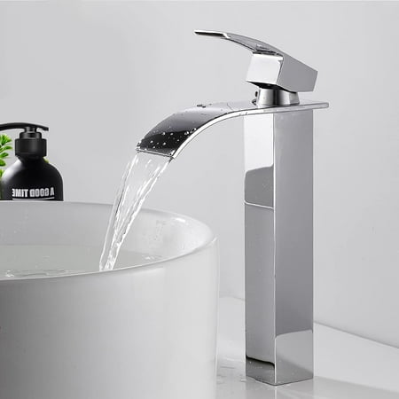 

High Waterfall Bathroom Faucet Chrome Silver Single Handle Single Handle Basin Faucet SUS304 Stainless Steel Durable Antioxidant Stylish Design