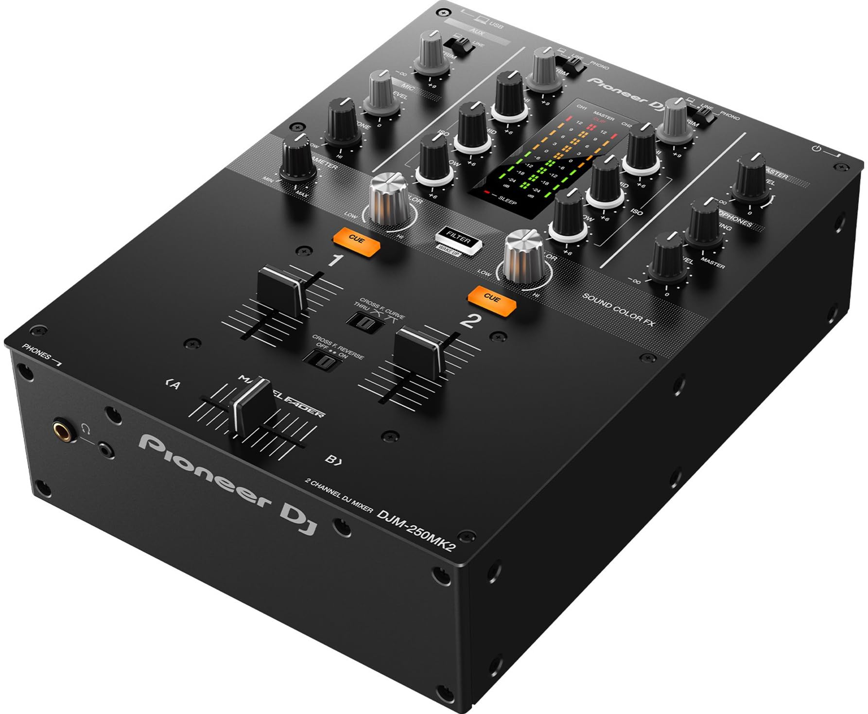 Pioneer DJM-250MK2 2-Channel DJ Mixer with Independent Channel Filter - Bundle with Headphones, XLR Cable, and Austin Bazaar Polishing Cloth