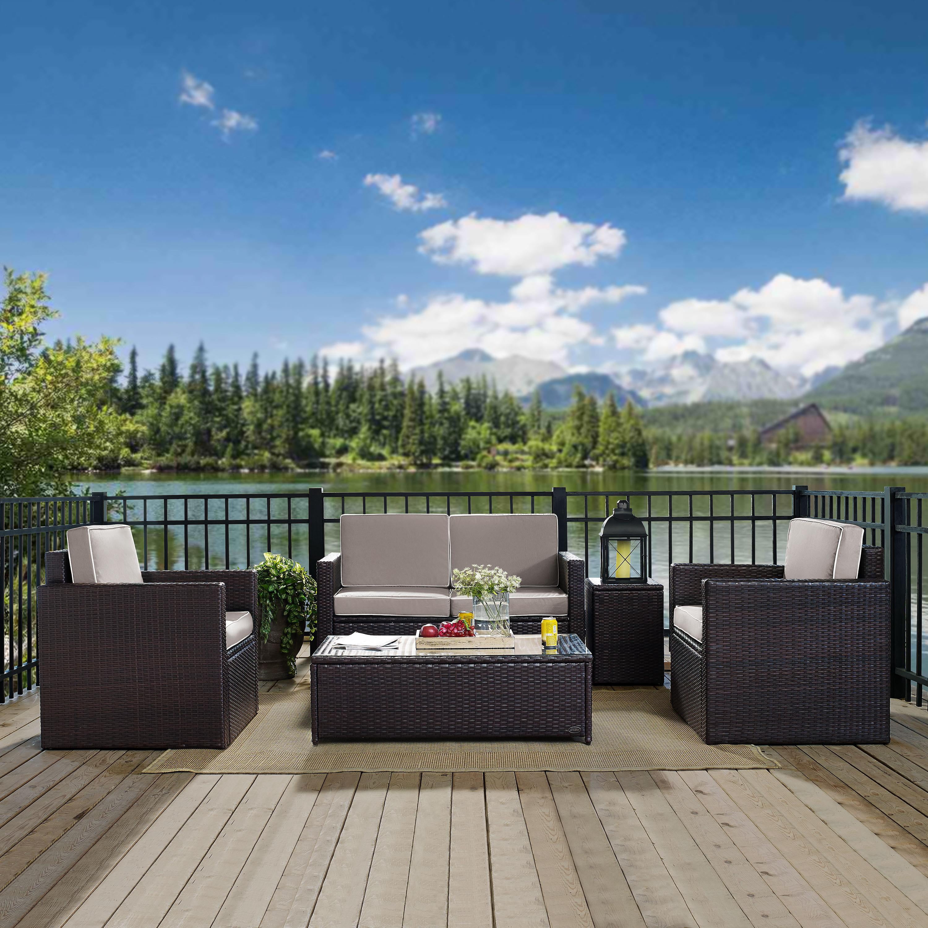 Crosley Furniture Palm Harbor 5Pc Outdoor Wicker Conversation Set Gray/Brown - Loveseat, Side Table, Coffee Table, & 2 Arm Chairs