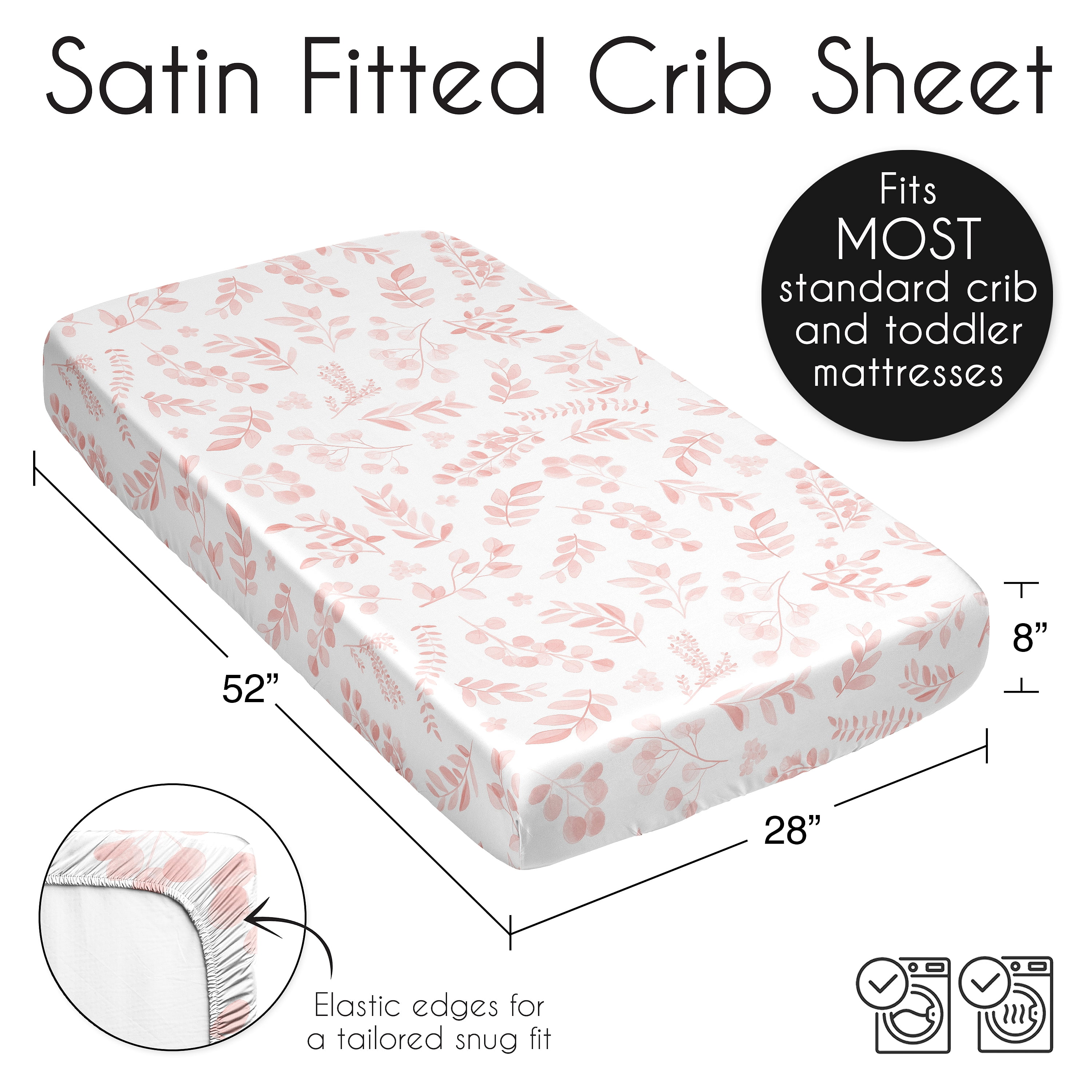 Sweet Jojo Designs Botanical Blush Pink Girl Satin Fitted Crib Sheet