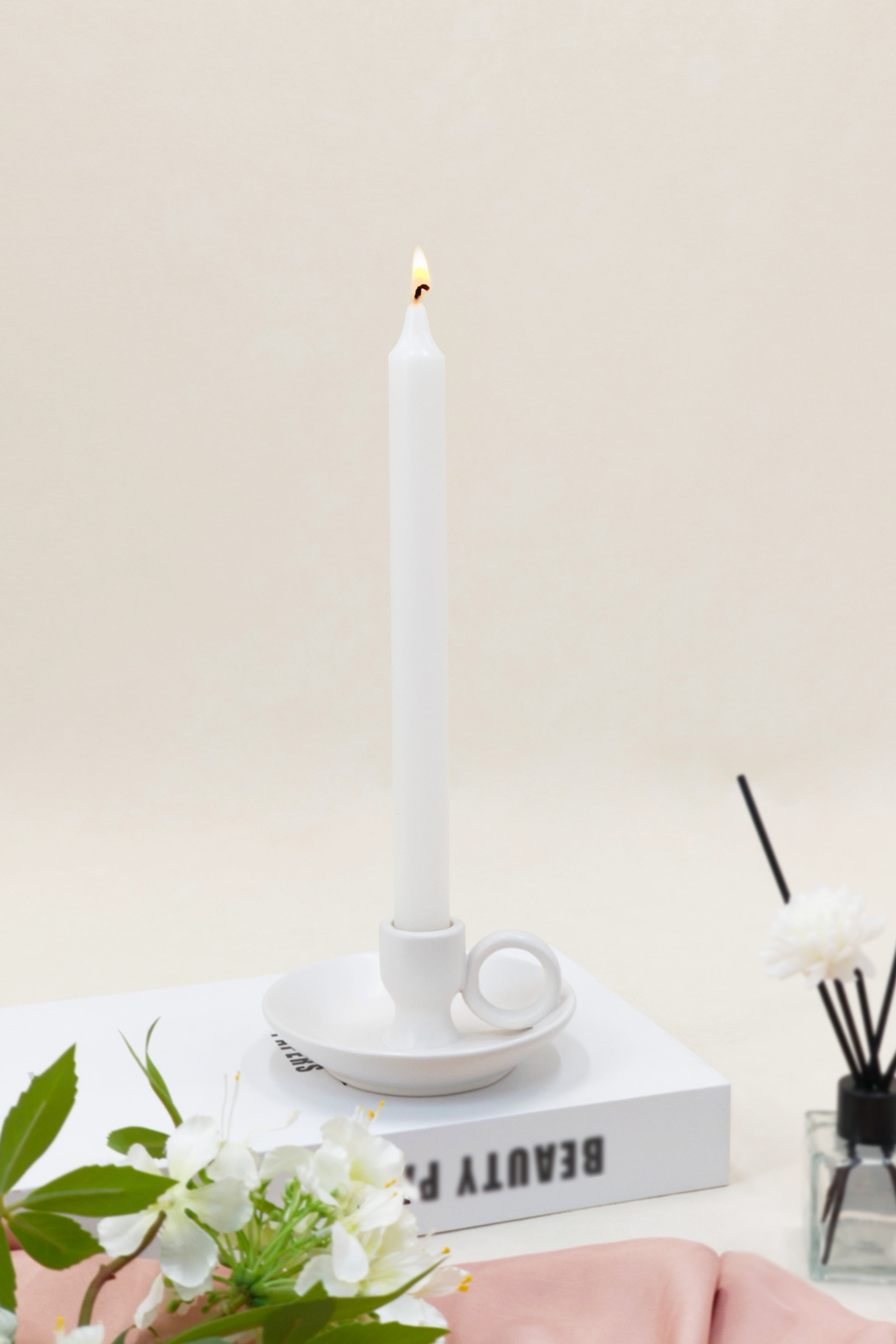 Mainstays White Ceramic Taper Candle Holder, Indoor