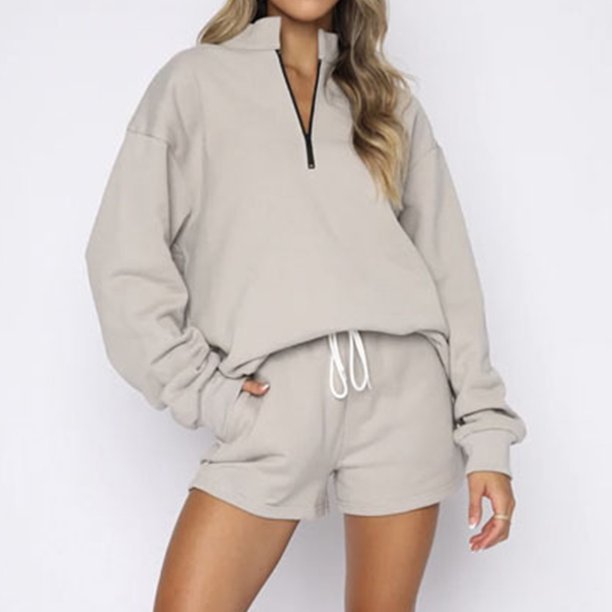 Chándal casual de mujer Color sólido 2 piezas Conjuntos de salón Cintura elástica Otoño Invierno FLhrweasw Nuevo