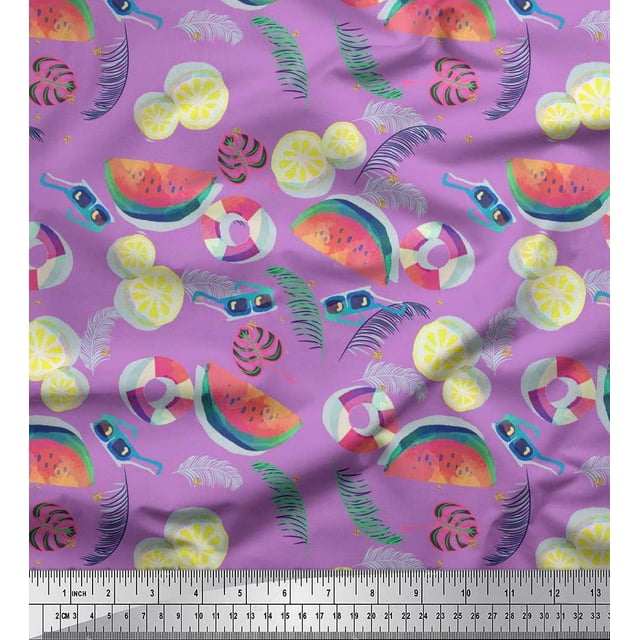 Soimoi Cotton Voile Fabric Fruits,Swim Ring & Goggles Summer Designs Print Sewing Fabric Yard 56 Inch Wide