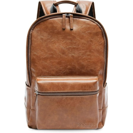 Leather Backpack - Ranieri Vintage Vegan PU Stylish 13-inch Laptop Bag for College, Travel, and Hiking - Durable Rucksack Daypack with Shoulder Straps - Unisex Design - Spacious, Brown