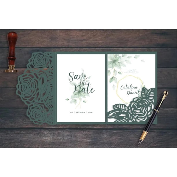 Tarjeta de invitación Floral verde, decoraciones de felicitación de cumpleaños, boda, compromiso, otoño, invierno, Impresión de texto personalizado