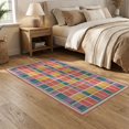thumbnail image 2 of ODIKA Bedside Checkered Retro Block Hopscotch Grid Storybook Motif Easy Care Kids Safe for Small Living Room, Playroom, Bedroom, 2 of 7