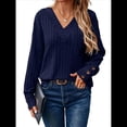 thumbnail image 2 of Camisas Tipo Túnica de Punto con Cuello en V, Larga y Botones Decorativos, Informales, Lisas, Suaves para Mujer Azul Marino S, 2 of 9