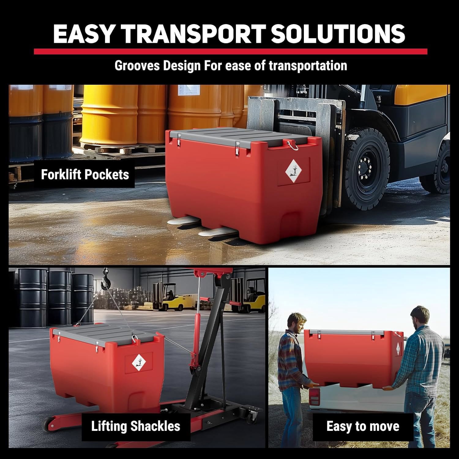 Diesel Fuel Transfer Tank, 50 Gallon for Gasoline & Diesel, Gas Tank with 10.6 GPM Fast Flow Rate 12V DC Transfer Pump,13.1 ft Power Cord Portable Gas Tank, Red
