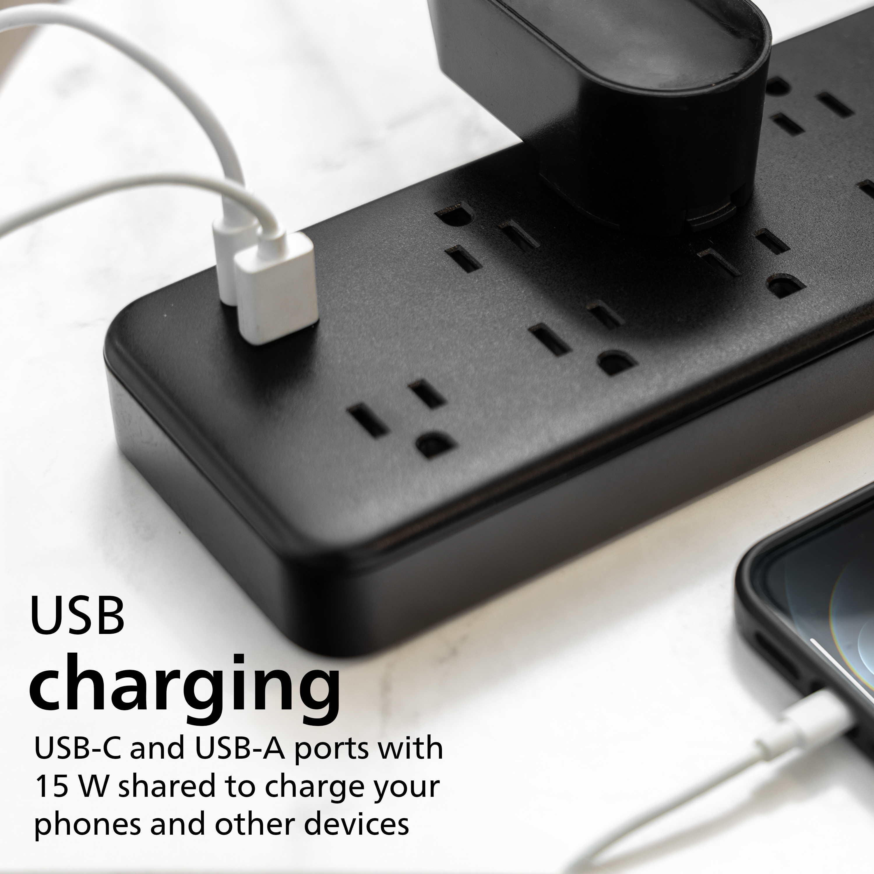 Philips 9-Outlet Surge Protector with USB, 6 ft, Black photo 3