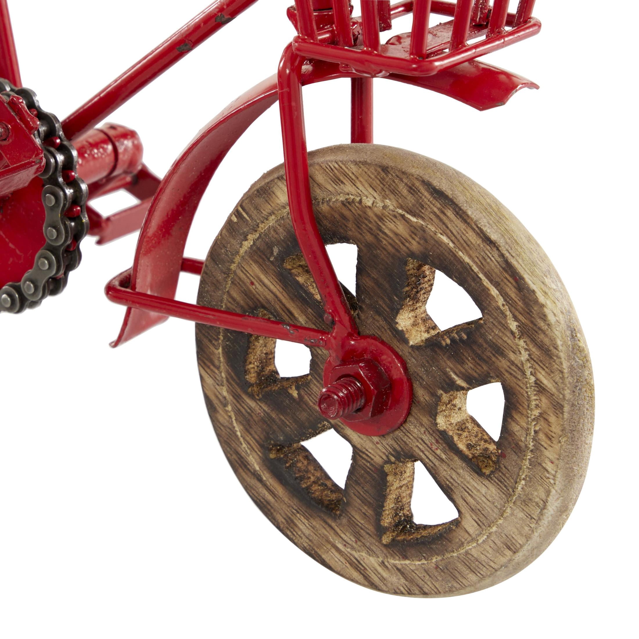 11"W, 8"H Multi Colored Metal Bike Sculpture with Wood Wheels, by DecMode (3 Count)