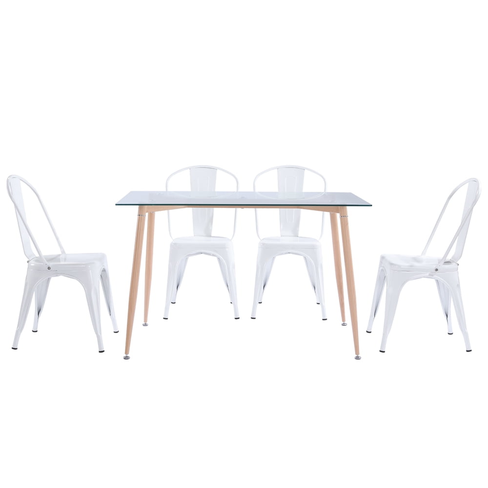 Kepooman Dining Chairs, Set of 4, Industrial Stacking Lounge Bar Chair for Living Room, White Kepooman Dining Chairs, Set of 4, Industrial Stacking Lounge Bar Chair for Living Room, White