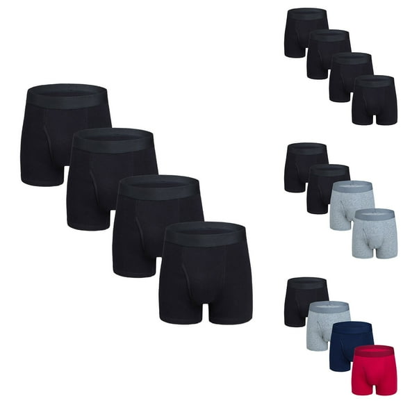 Jinhomg Boxers Pack for Men 4 PC Breathable Athletic Boxer Briefs Lightweight Comfy Basic Solid Underwear with Open Fly Gym Sportswear Fall Saving Gray S