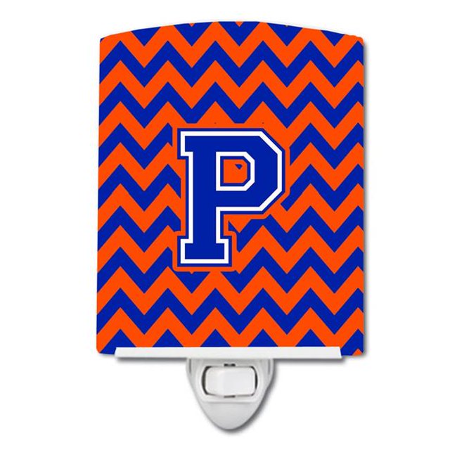 Carolines Treasures CJ1044-PCNL Letter P Chevron Orange & Blue Ceramic Night Light