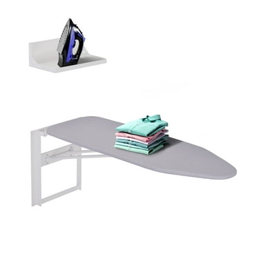 Ivation Fold Down Ironing Board with Iron Holder and Ironing Board Cover, Gray