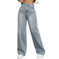 thumbnail image 2 of Women'S Baggy Straight Leg Jeans Elastic High Waisted Denim Pants Bottoms with Pockets Gray Blue S, 2 of 6
