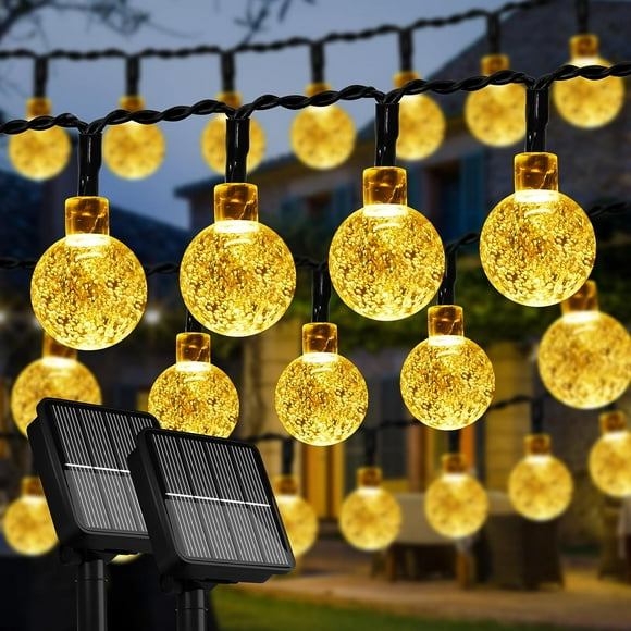 2-Pack 100 LED 46FT Solar String Lights Outdoor, Crystal Globe Lights with 8 Modes, Solar String Lights Outdoor Waterproof for Garden