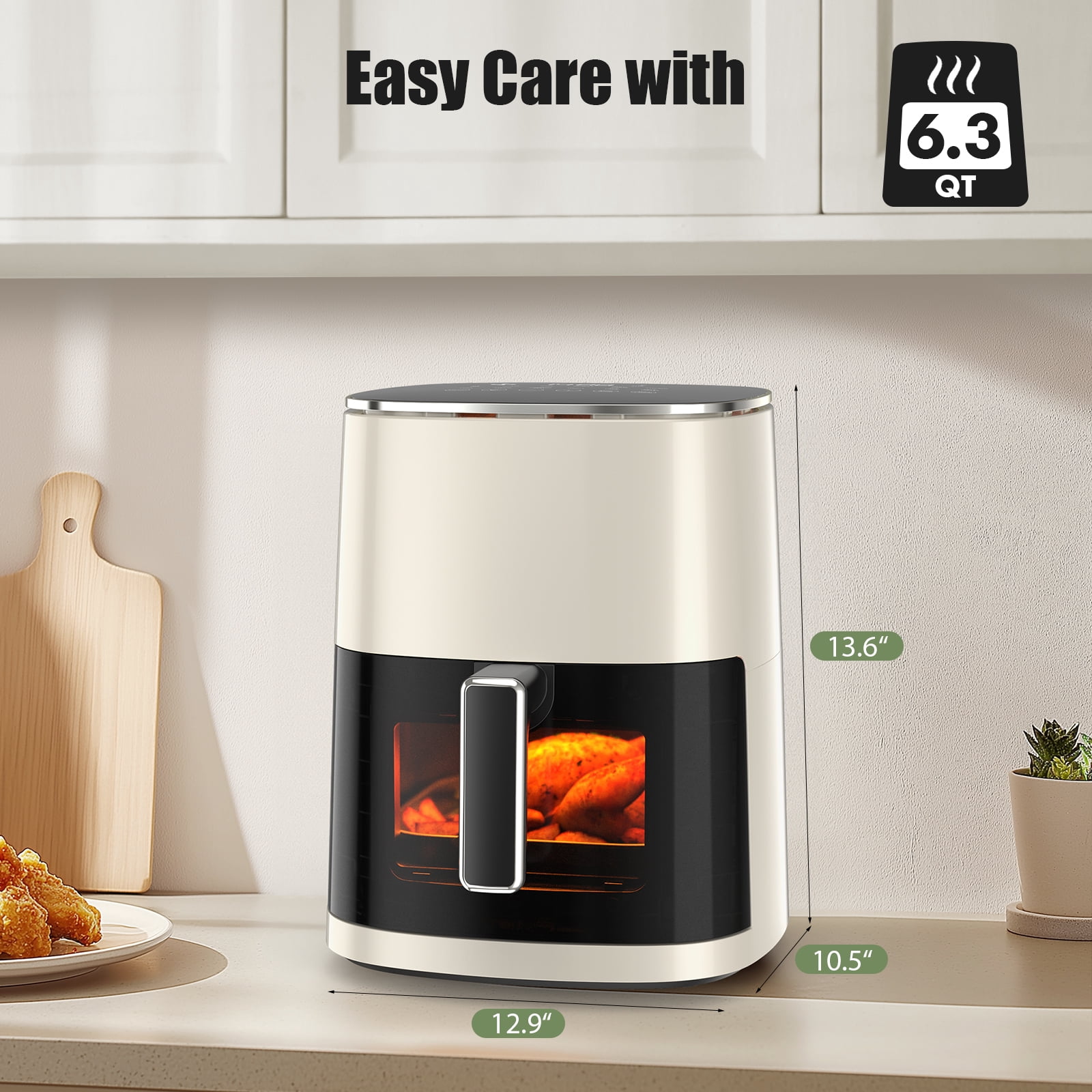 Zestoria 6qt Window Air Fryer - 12-in-1 Multi-Cooker with 400F, Dehydrate, Bake & Steam, Beige