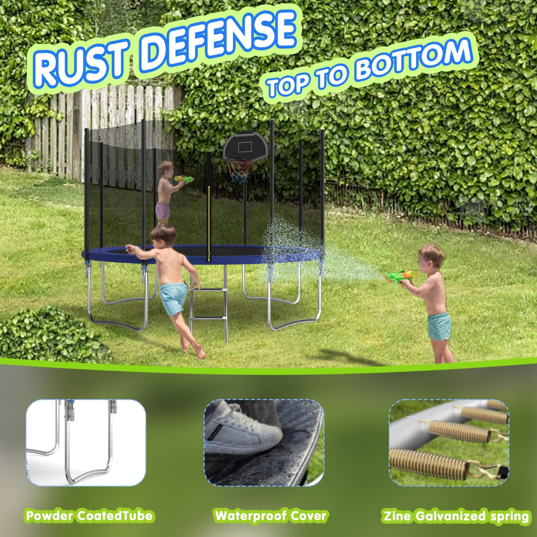 HEVAOTRY 10FT Trampoline for Kids, Recreational Trampoline for Adults, Large Capacity Fitness Trampoline with Basketball Hoop