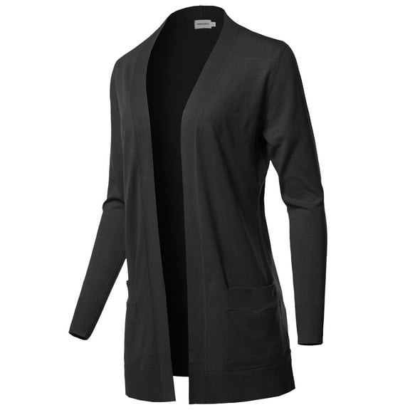 FashionOutfit Women's Casual Solid Long Sleeves Long-Line Soft Sweater Viscose Knit Cardigan