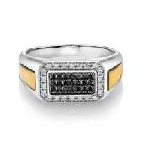 Gem Stone King Men's 925 Sterling Silver and 10K Yellow Gold Black Diamond and White Lab Grown Diamond Ring for Men | 0.40 Cttw | 9.5MM Width (Size 12)