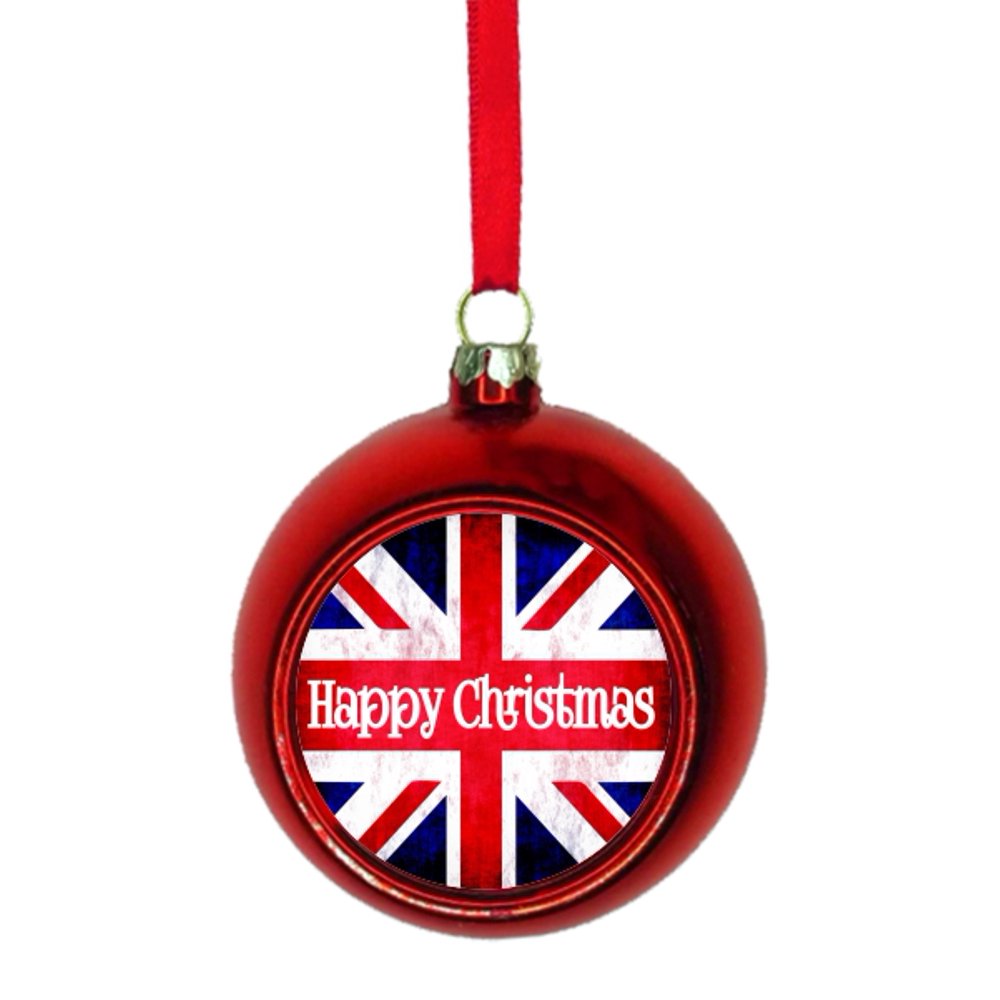 Flag of England Happy Christmas Red Bauble Christmas Ornament Ball