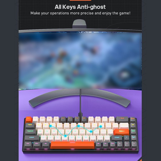 Teclado 68 Key Teclado Mecánnico 68 Teclas Diseño Fn atajo de anti-ghosting colorido de fondo múltiple múltiples 10 modos de iluminación cable desmontable dos teclas