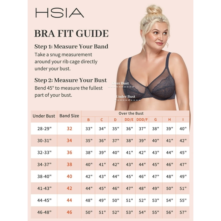 HSIA Plus Size Bras for Women Full Coverage Back Fat Underwire Unlined Bras  Dark Grey 36C 