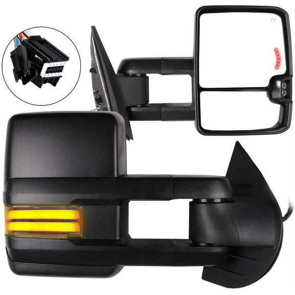 ECCPP Tow Mirrors Towing Mirrors Compatible with 2008-2013 Chevy Silverado GMC Sierra All Models with Left Right Side Power Control Heat LED Turn Signal Running Light with Black Housing