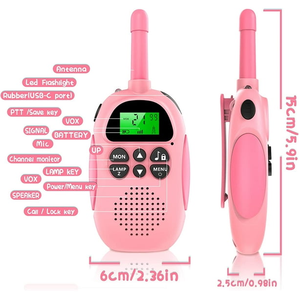 Talkie-walkie pour enfants, Jouets 3-12 ans Talkie-walkie rechargeable avec  radio 16 canaux 2 canaux et lampe de poche Rouge 