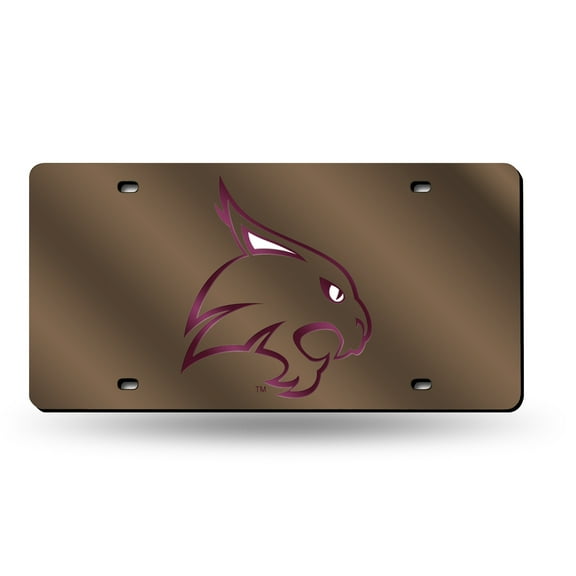Texas State Bobcats Gold Mirrored Laser Cut License Plate Laser Tag