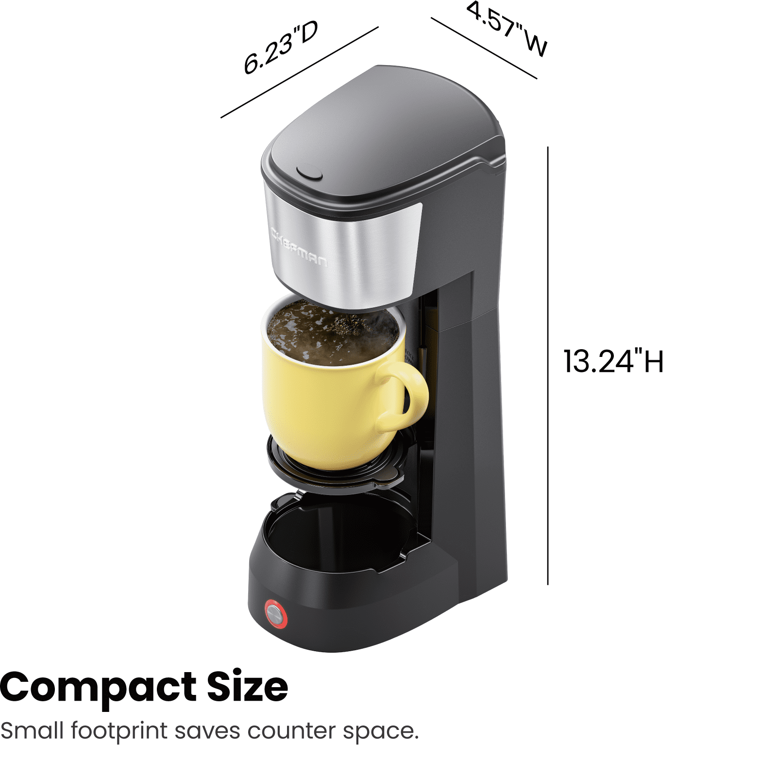 Chefman InstaCoffee Max Single Serve Coffee Maker w/ Cup Lift, Reusable Filter, K Cup Compatible - Black