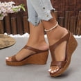 thumbnail image 4 of Rokment Women's Platform Wedges Dressy Sandals Trendy Casual Leather Open Toe Chunky High Heels Orthopedic Gladiator Dress Slip on Summer Shoes for Ladies Brown Size 7, 4 of 7