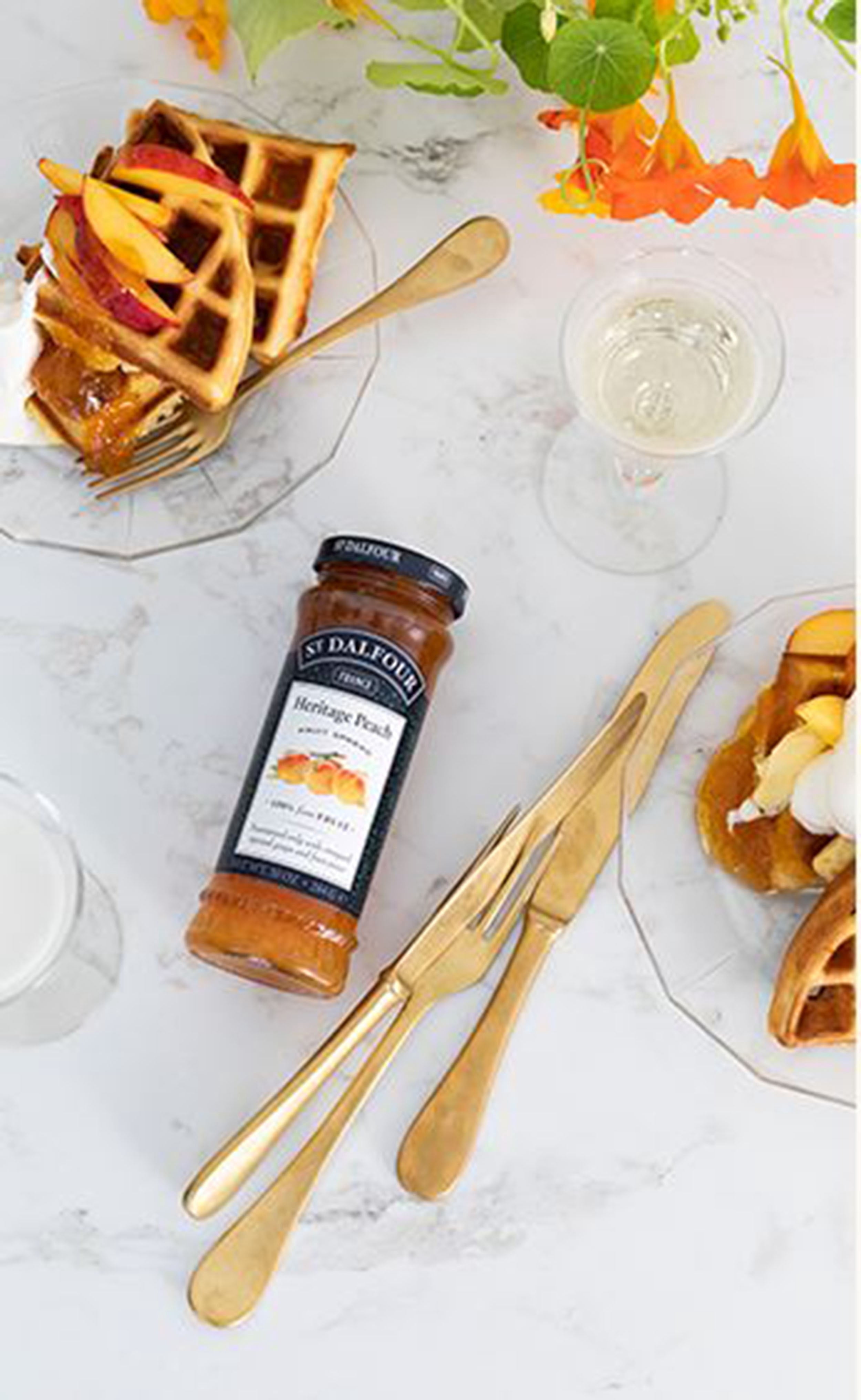 St. Dalfour Heritage Peach Fruit Spread Preserve 2 X 10 Oz. (284 G) with Stainless Steel Spreader Spoon (3-Pc Set)