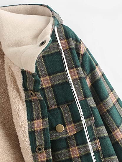 Men's Plaid Flannel Lined Hooded Jacket 