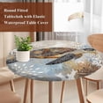 thumbnail image 5 of Retro Abstract Ocean Turtle Round Fitted Table Cover Marine Life Starfish Watercolor Waterproof Table Cloth with Elastic Edge Wipeable Tablecloth for Picnic Camping Party Fits 55"-60" Diameter, 5 of 8