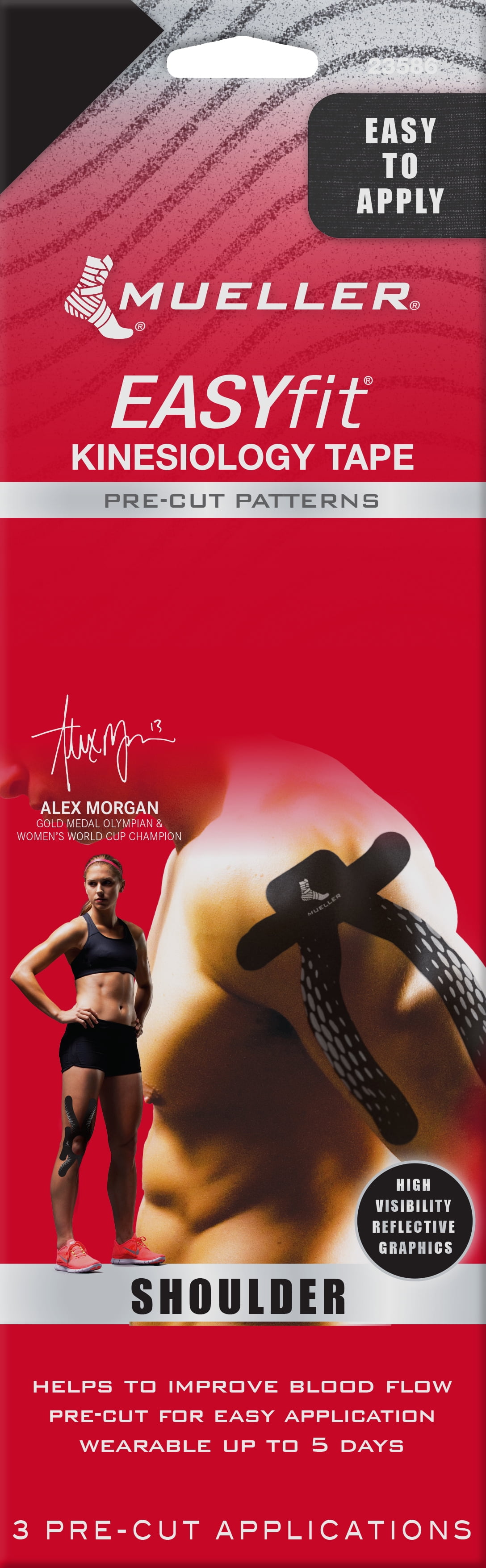 Mueller Easy Fit Kinesiology Tape, Pre-cut Patterns for Shoulder, Black, 3 count